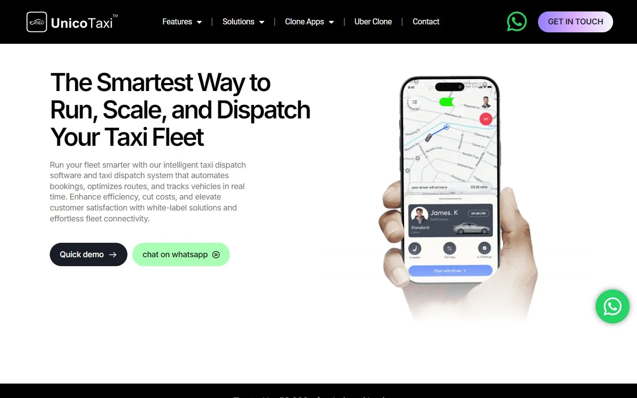 UnicoTaxi AI-powered taxi dispatch software website screenshot